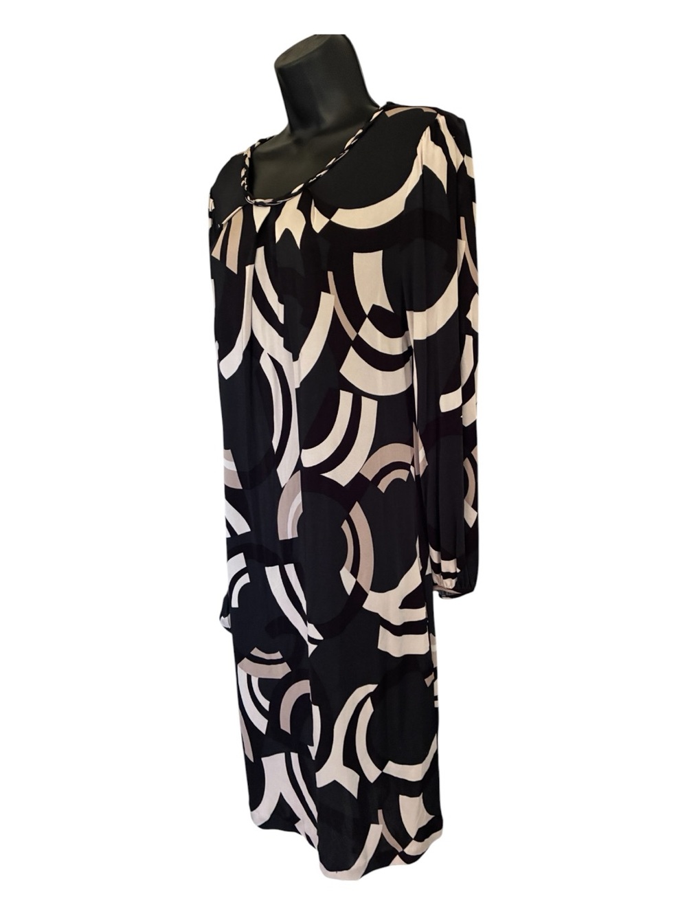 Banana Republic Corpcore Mod Minimalist Black Cream Geometric Shift Dress Sz L - Picture 5 of 9